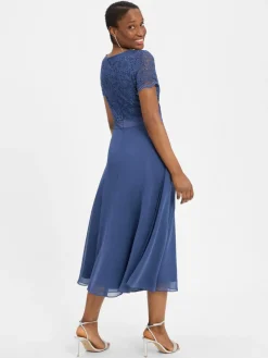 Swing Kleider*Damen Abendkleid blau uni