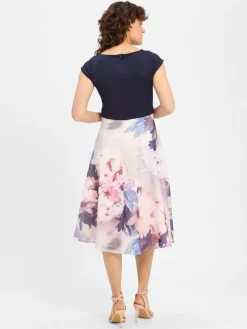 Swing Kleider*Damen Abendkleid marine lila gemustert