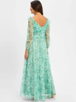 Marie Lund Kleider*Damen Abendkleid smaragd weiß gemustert