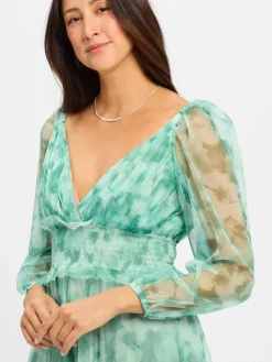 Marie Lund Kleider*Damen Abendkleid smaragd weiß gemustert