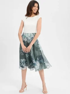 Swing Kleider*Damen Abendkleid weiß schilf gemustert