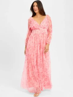 Marie Lund Kleider*Damen Abendkleid pink weiß gemustert