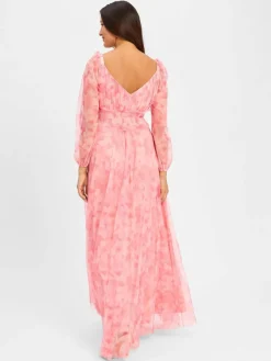 Marie Lund Kleider*Damen Abendkleid pink weiß gemustert