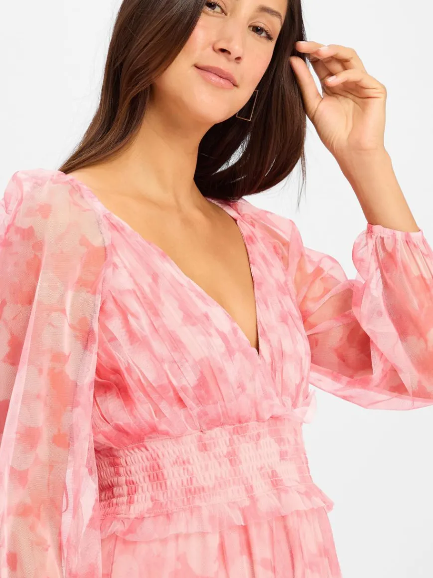 Marie Lund Kleider*Damen Abendkleid pink weiß gemustert