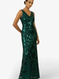 Kraimod Kleider*Damen Abendkleid grün gemustert