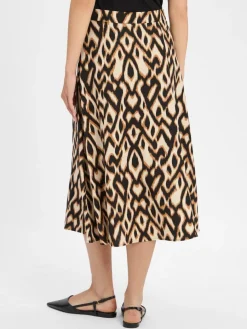 comma Röcke*Damen A-Linen-Rock mit Leinenanteil beige braun gemustert