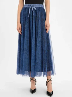 More & More Röcke*Damen A-Linien-Maxirock indigo schwarz gemustert