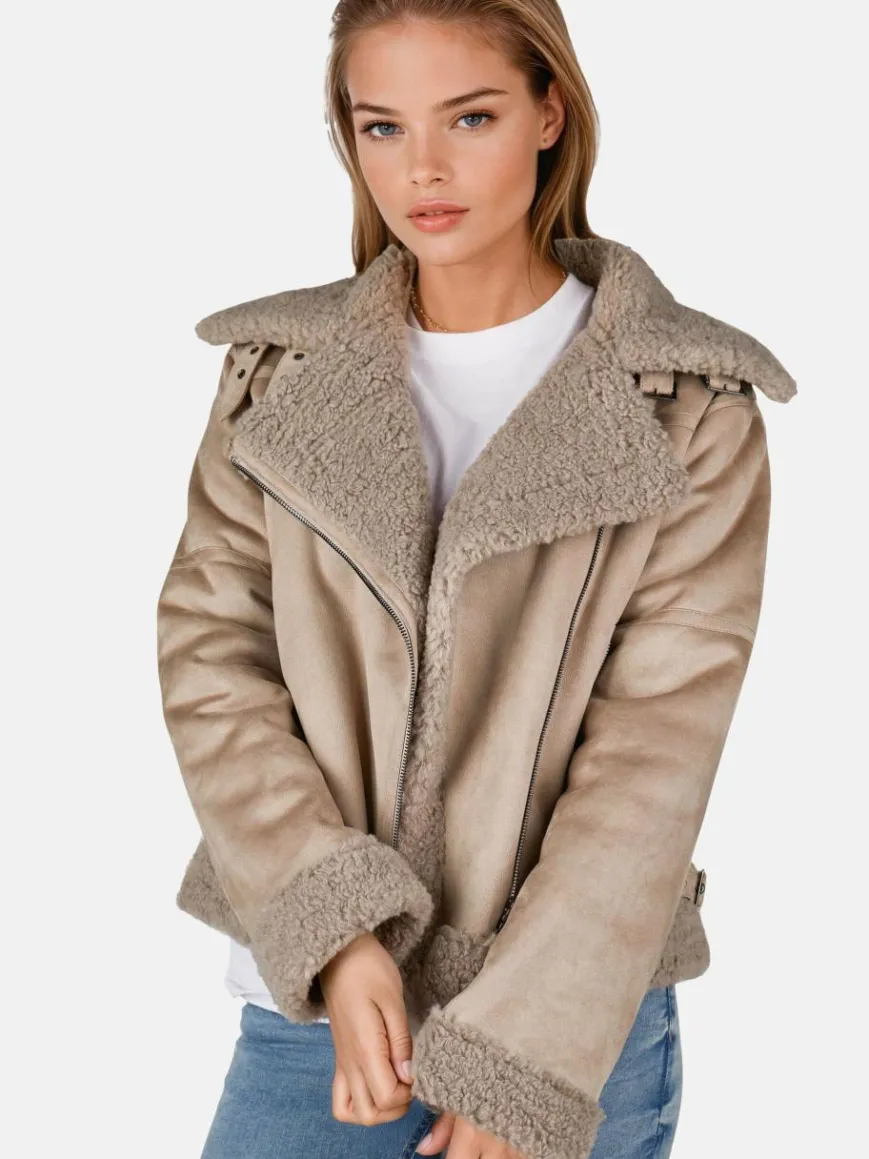 White Label Jacken & Westen*Damen Bikerjacke taupe uni