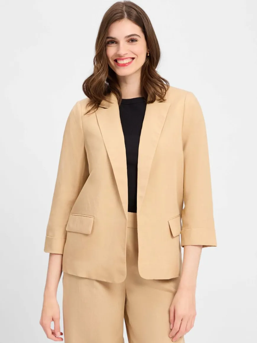 zero Blazer*Damen Blazer mit Leinen-Anteil beige uni