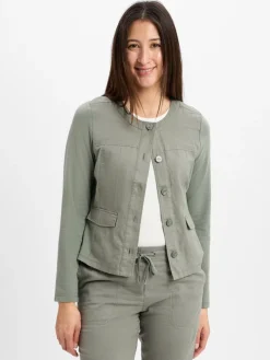 Olsen Blazer*Damen Blazer mit Leinen-Anteil - Eva Jersey khaki uni