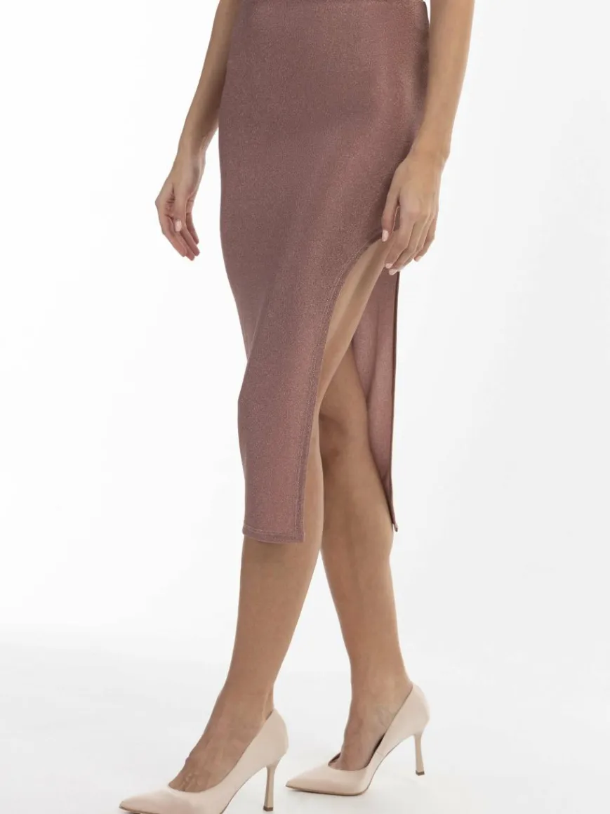 Faina Röcke*Damen Bleistiftrock in Glitzer-Optik altrosa uni