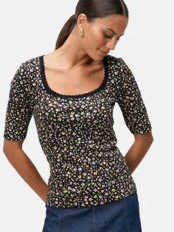 zero Shirts & Tops*Damen Blumenshirt schwarz weiß gemustert