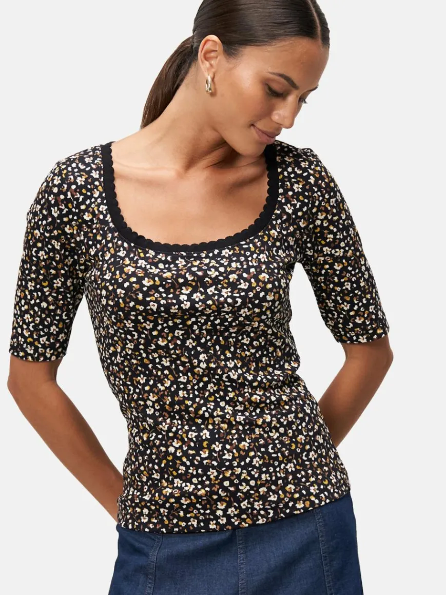 zero Shirts & Tops*Damen Blumenshirt schwarz weiß gemustert