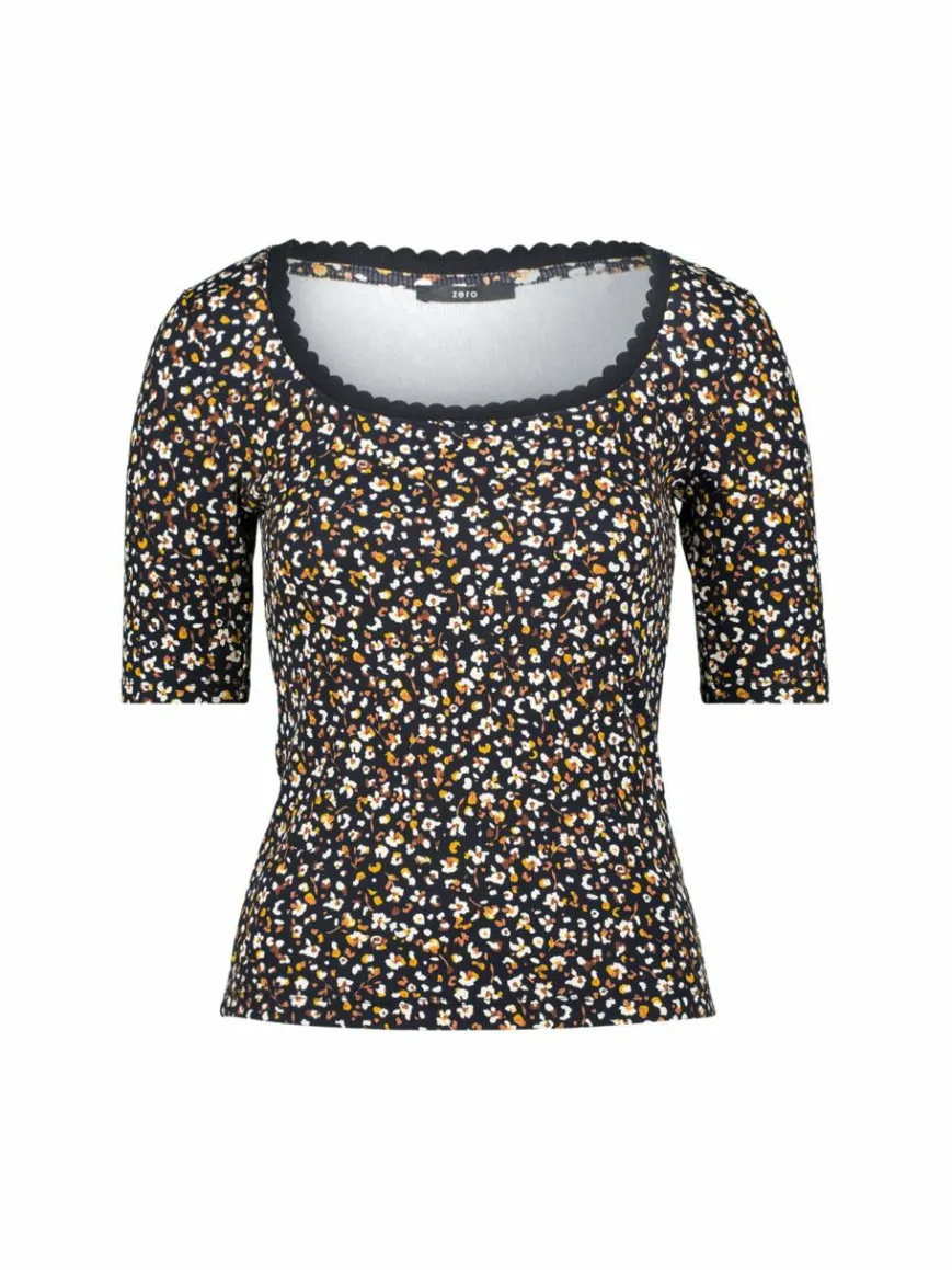 zero Shirts & Tops*Damen Blumenshirt schwarz weiß gemustert