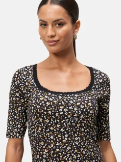 zero Shirts & Tops*Damen Blumenshirt schwarz weiß gemustert