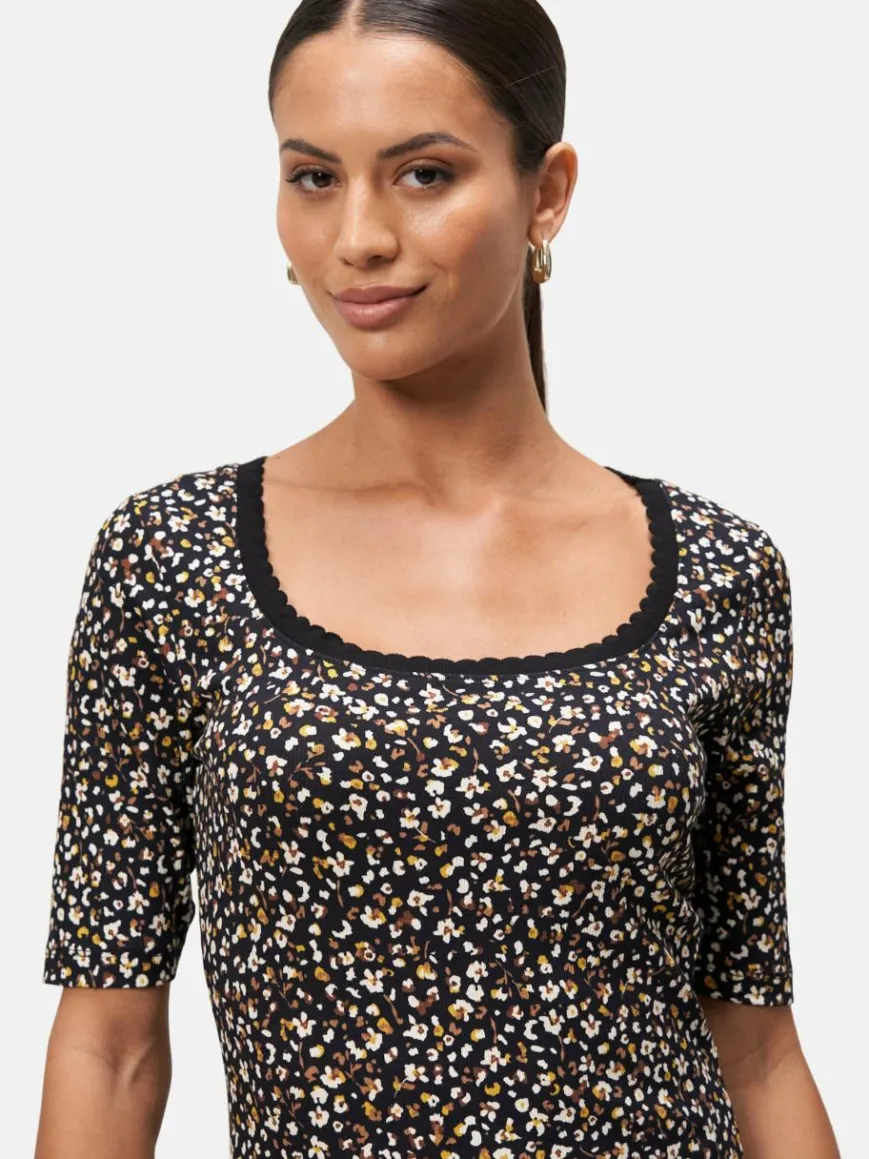 zero Shirts & Tops*Damen Blumenshirt schwarz weiß gemustert