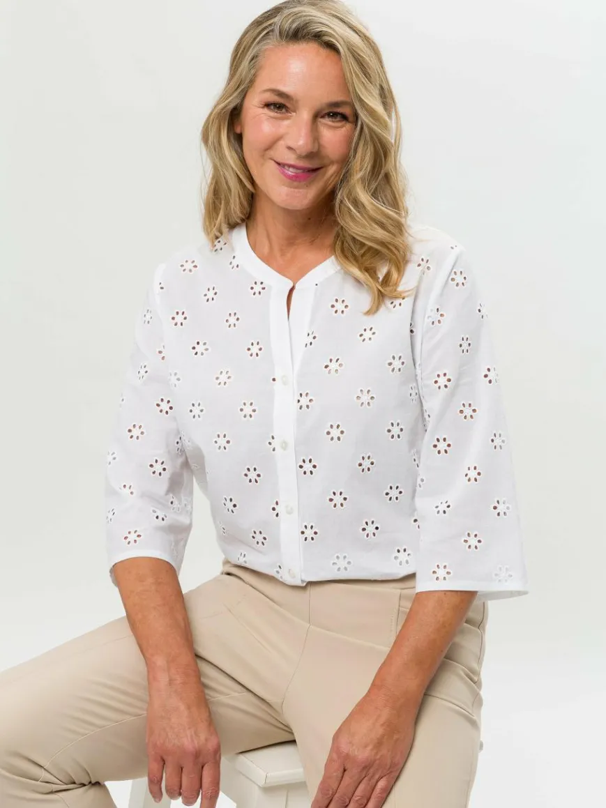 Frank Walder Blusen*Damen Bluse weiß uni