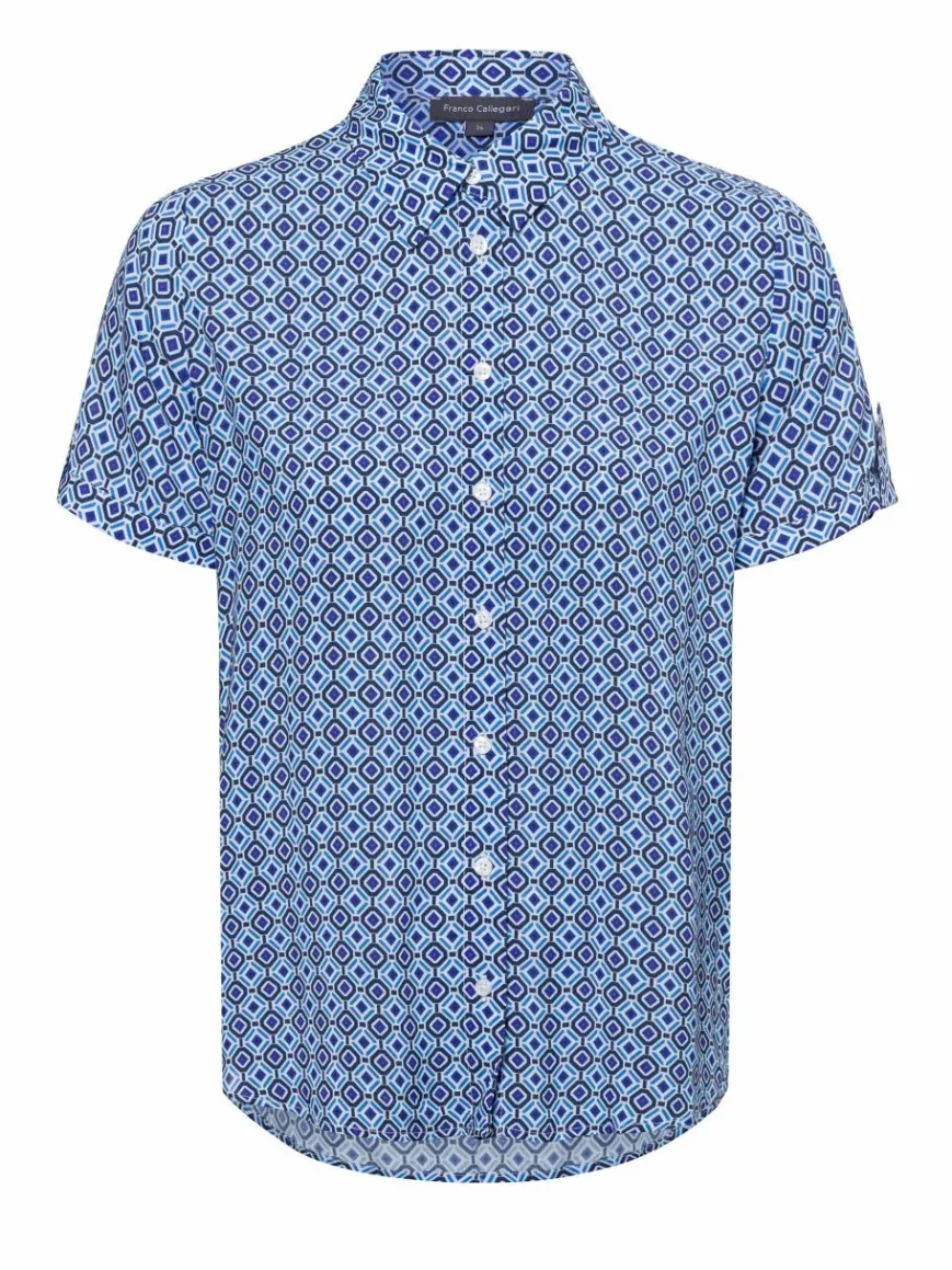 Franco Callegari Blusen*Damen Bluse blau weiß gemustert