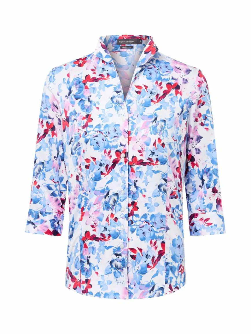 Franco Callegari Blusen*Damen Bluse blau weiß gemustert