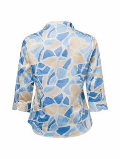 Franco Callegari Blusen*Damen Bluse hellblau beige gemustert