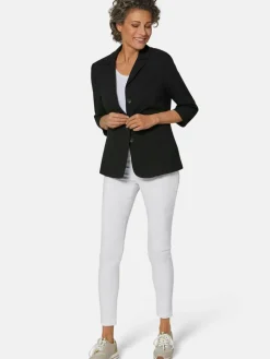 Goldner Blazer*Damen Blusenblazer - Leichte Blusenjacke in Seersucker-Qualität schwarz uni