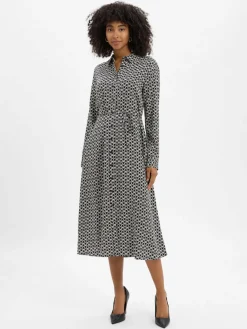 comma Kleider*Damen Blusenkleid schwarz ecru gemustert