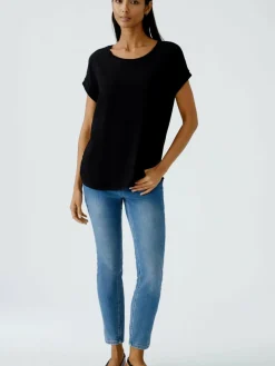 Oui Blusen*Damen Blusenshirt schwarz uni