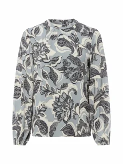 comma Blusen*Damen Blusenshirt hellblau mehrfarbig gemustert