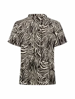 More & More Blusen*Damen Blusenshirt schoko ecru gemustert