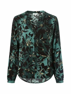 s.Oliver Blusen*Damen Blusenshirt schwarz tanne gemustert