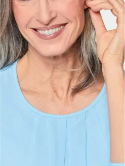 Goldner Blusen*Damen Blusenshirt - Chiffon-Shirt mit 3/4-Arm, Rundhals blau uni