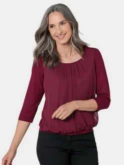 Goldner Blusen*Damen Blusenshirt - Chiffon-Shirt mit 3/4-Arm, Rundhals bordeaux uni