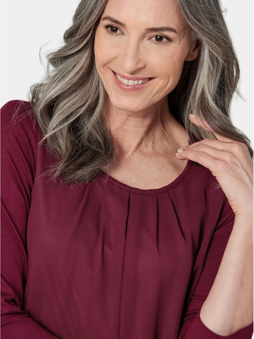 Goldner Blusen*Damen Blusenshirt - Chiffon-Shirt mit 3/4-Arm, Rundhals bordeaux uni