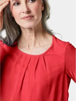 Goldner Blusen*Damen Blusenshirt - Chiffon-Shirt mit 3/4-Arm, Rundhals rot uni