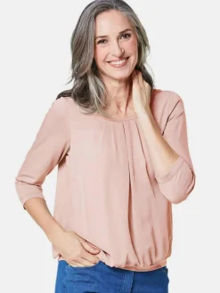 Goldner Blusen*Damen Blusenshirt - Chiffon-Shirt mit 3/4-Arm, Rundhals rosa uni