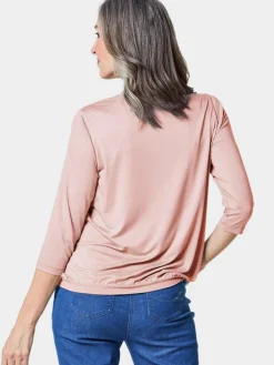 Goldner Blusen*Damen Blusenshirt - Chiffon-Shirt mit 3/4-Arm, Rundhals rosa uni