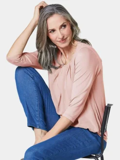 Goldner Blusen*Damen Blusenshirt - Chiffon-Shirt mit 3/4-Arm, Rundhals rosa uni