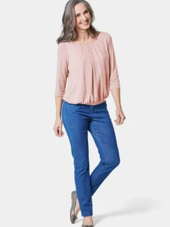 Goldner Blusen*Damen Blusenshirt - Chiffon-Shirt mit 3/4-Arm, Rundhals rosa uni