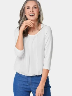 Goldner Blusen*Damen Blusenshirt - Chiffon-Shirt mit 3/4-Arm, Rundhals weiß uni