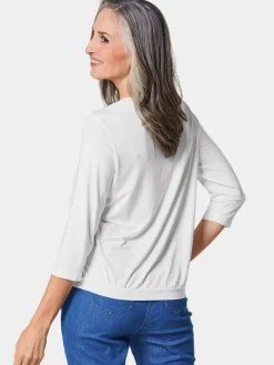 Goldner Blusen*Damen Blusenshirt - Chiffon-Shirt mit 3/4-Arm, Rundhals weiß uni