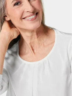 Goldner Blusen*Damen Blusenshirt - Chiffon-Shirt mit 3/4-Arm, Rundhals weiß uni