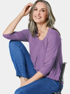 Goldner Blusen*Damen Blusenshirt - Chiffon-Shirt mit 3/4-Arm, Rundhals lila uni