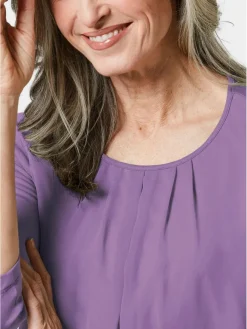 Goldner Blusen*Damen Blusenshirt - Chiffon-Shirt mit 3/4-Arm, Rundhals lila uni