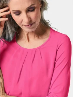 Goldner Blusen*Damen Blusenshirt - Chiffon-Shirt mit 3/4-Arm, Rundhals pink uni
