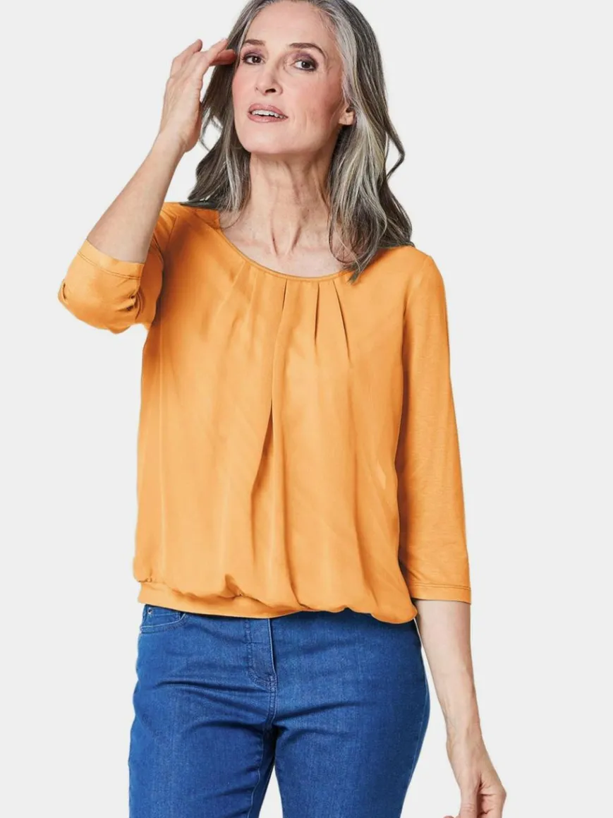 Goldner Blusen*Damen Blusenshirt - Chiffon-Shirt mit 3/4-Arm, Rundhals gelb uni