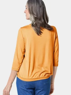 Goldner Blusen*Damen Blusenshirt - Chiffon-Shirt mit 3/4-Arm, Rundhals gelb uni