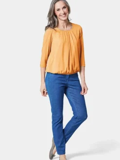 Goldner Blusen*Damen Blusenshirt - Chiffon-Shirt mit 3/4-Arm, Rundhals gelb uni