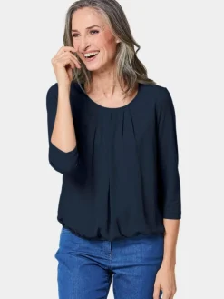 Goldner Blusen*Damen Blusenshirt - Chiffon-Shirt mit 3/4-Arm, Rundhals marine uni