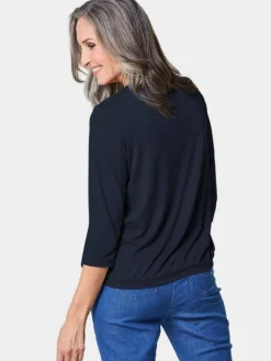 Goldner Blusen*Damen Blusenshirt - Chiffon-Shirt mit 3/4-Arm, Rundhals marine uni