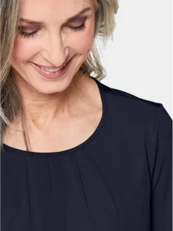Goldner Blusen*Damen Blusenshirt - Chiffon-Shirt mit 3/4-Arm, Rundhals marine uni